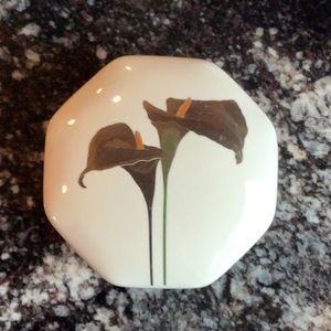 Otagiri White Trinket Box with Brown Calla Lily Motif
